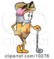 Poster, Art Print Of Pencil Mascot Cartoon Character Leaning On A Golf Club While Golfing