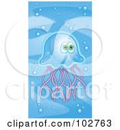 Royalty Free RF Clipart Illustration Of A Lonely Jellyfish With Bubbles by Cory Thoman