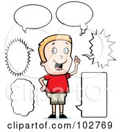 Royalty Free RF Clipart Illustration Of A Caucasian Boy With Talk Bubbles