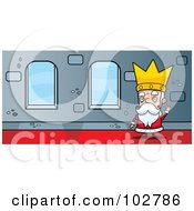 Royalty Free RF Clipart Illustration Of An Old King Waving In A Hallway