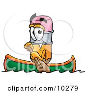 Pencil Mascot Cartoon Character Rowing A Boat
