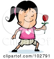 Royalty Free RF Clipart Illustration Of A Sweet Girl Holding Out A Rose