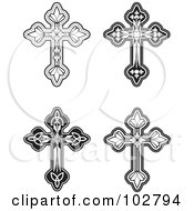 Royalty Free RF Clipart Illustration Of A Digital Collage Of Four Ornate Crosses by Cory Thoman