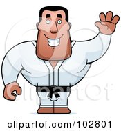 Friendly Strong Black Belt Karate Man Waving