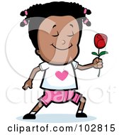Royalty Free RF Clipart Illustration Of A Sweet Black Girl Giving A Red Rose
