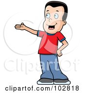 Royalty Free RF Clipart Illustration Of A Presenting White Boy In A Red Shirt by Cory Thoman