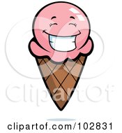 Royalty Free RF Clipart Illustration Of A Smiling Happy Strawberry Ice Cream Cone