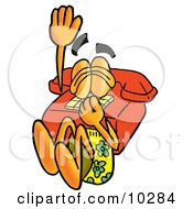 Clipart Picture Of A Red Telephone Mascot Cartoon Character Plugging His Nose While Jumping Into Water
