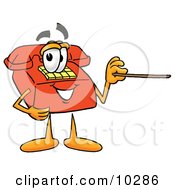 Poster, Art Print Of Red Telephone Mascot Cartoon Character Holding A Pointer Stick