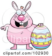 Royalty Free RF Clipart Illustration Of A Pink Chubby Easter Rabbit With An Egg