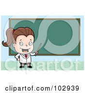 Poster, Art Print Of Little Teacher Girl Pointing To A Chalk Board