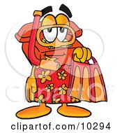 Poster, Art Print Of Red Telephone Mascot Cartoon Character In Orange And Red Snorkel Gear