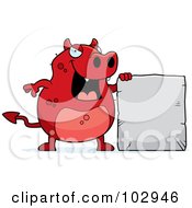 Poster, Art Print Of Red Devil Holding A Stone Sign