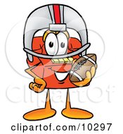 Poster, Art Print Of Red Telephone Mascot Cartoon Character In A Helmet Holding A Football