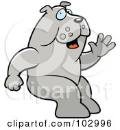 Royalty Free RF Clipart Illustration Of A Friendly Sitting Bulldog Waving by Cory Thoman