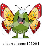 Royalty Free RF Clipart Illustration Of A Happy Green Butterfly