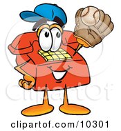 Poster, Art Print Of Red Telephone Mascot Cartoon Character Catching A Baseball With A Glove