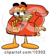 Clipart Picture Of A Red Telephone Mascot Cartoon Character Whispering And Gossiping