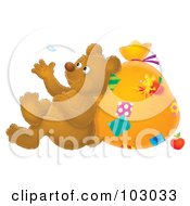 Poster, Art Print Of Airbrushed Bear Leaning Against A Sack And Watching A Floating Feather