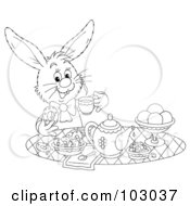 Poster, Art Print Of Coloring Page Outline Of A Tea Time Rabbit