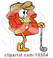 Poster, Art Print Of Red Telephone Mascot Cartoon Character Leaning On A Golf Club While Golfing