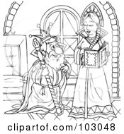 Poster, Art Print Of Coloring Page Outline Of An Old King And Young Queen