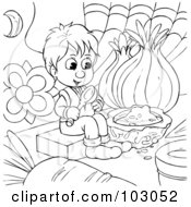 Poster, Art Print Of Coloring Page Outline Of A Tiny Boy Eating Food
