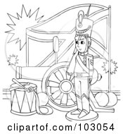 Poster, Art Print Of Coloring Page Outline Of A Soldier By A Flag And Canon