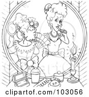 Royalty Free RF Clipart Illustration Of A Coloring Page Outline Of Cinderellas Evil Step Sisters Putting On Makeup