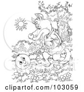 Poster, Art Print Of Coloring Page Outline Of A Wolf Chasing A Happy Ball