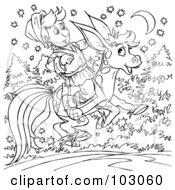 Poster, Art Print Of Coloring Page Outline Of A Boy Riding A Donkey Horse
