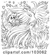 Poster, Art Print Of Coloring Page Outline Of A Boy With A Phoenix
