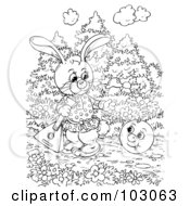 Poster, Art Print Of Coloring Page Outline Of A Rabbit Watching A Happy Ball