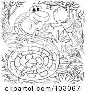 Poster, Art Print Of Coloring Page Outline Of A Boy And Giant Snake