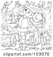 Royalty Free RF Clipart Illustration Of A Coloring Page Outline Of A Tin Man Leaning On An Ax