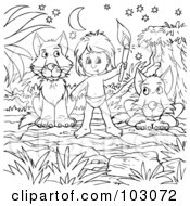 Poster, Art Print Of Coloring Page Outline Of A Boy Living With Wolves