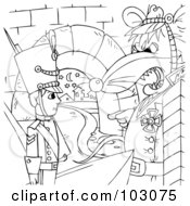 Royalty Free RF Clipart Illustration Of A Coloring Page Outline Of A Rat Commanding A Toy Soldier by Alex Bannykh