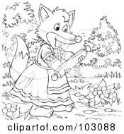 Royalty Free RF Clipart Illustration Of A Coloring Page Outline Of A Female Fox Carrying A Rolling Pin