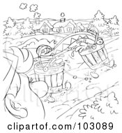Royalty Free RF Clipart Illustration Of A Coloring Page Outline Of A Boy Watching Walking Buckets by Alex Bannykh