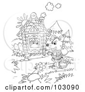 Poster, Art Print Of Coloring Page Outline Of A Wandering Mouse By A Frogs House