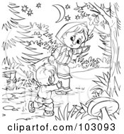 Poster, Art Print Of Coloring Page Outline Of A Girl Leading A Boy Through The Woods