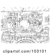Royalty Free RF Clipart Illustration Of A Coloring Page Outline Of A Couple Drinking At A Table