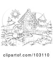 Poster, Art Print Of Coloring Page Outline Of A Vagrant Frog Approaching A Cabin