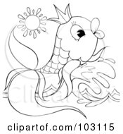Royalty Free RF Clipart Illustration Of A Coloring Page Outline Of A Fish Wearing A Crown