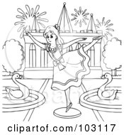 Poster, Art Print Of Coloring Page Outline Of A Girl Dancing By Swans