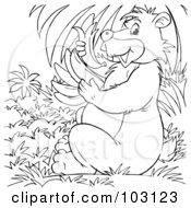 Royalty Free RF Clipart Illustration Of A Coloring Page Outline Of A Bear Eating Bananas