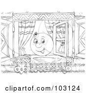 Poster, Art Print Of Coloring Page Outline Of A Happy Ball On A Window Seat