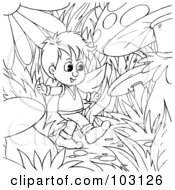 Poster, Art Print Of Coloring Page Outline Of A Tiny Boy Walking Through Plants