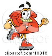 Clipart Picture Of A Red Telephone Mascot Cartoon Character Roller Blading On Inline Skates
