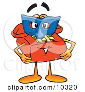 Red Telephone Mascot Cartoon Character Wearing A Blue Mask Over His Face